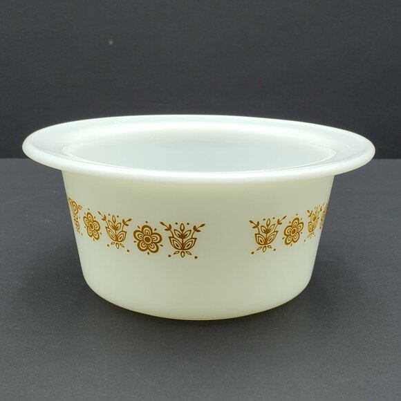 Pyrex Butterfly Gold Butter Tub Corning White Bowl with Gold Flowers - Picture 5 of 9